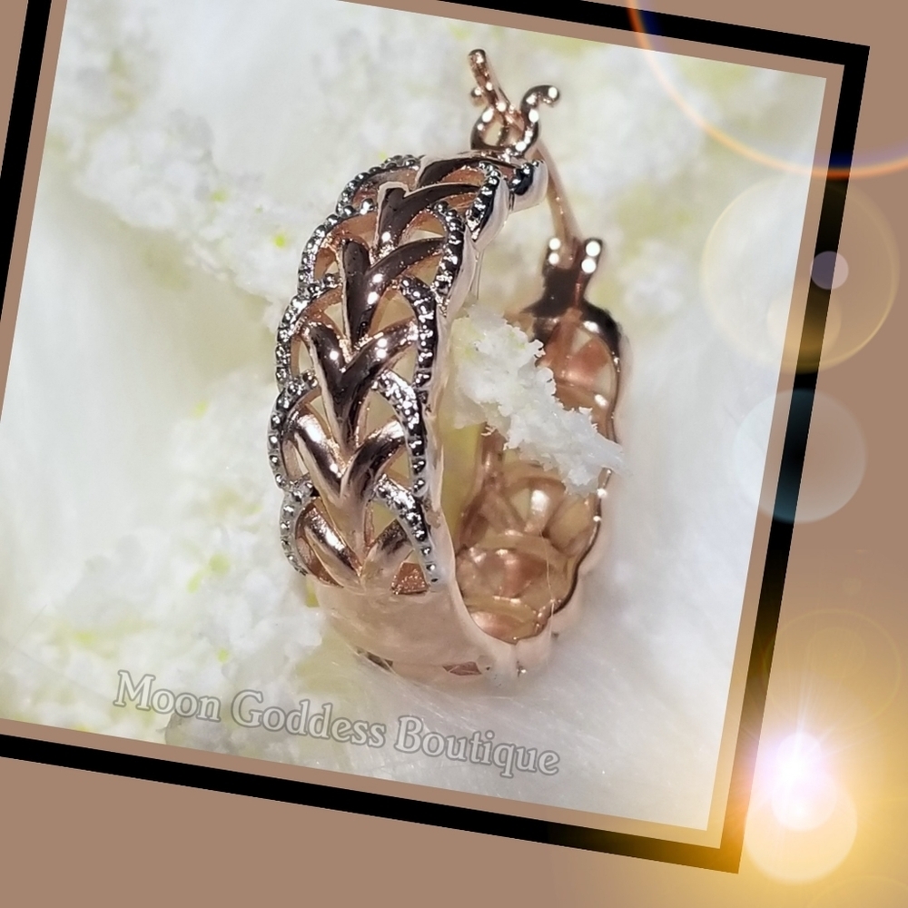 Chevron Hoop Earrings 18K Rose Gold over Platinum